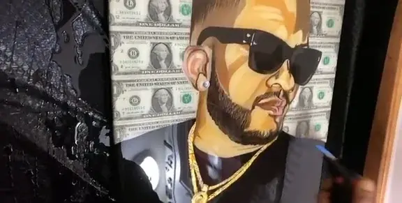 Portrait in sunglasses on a currency ground