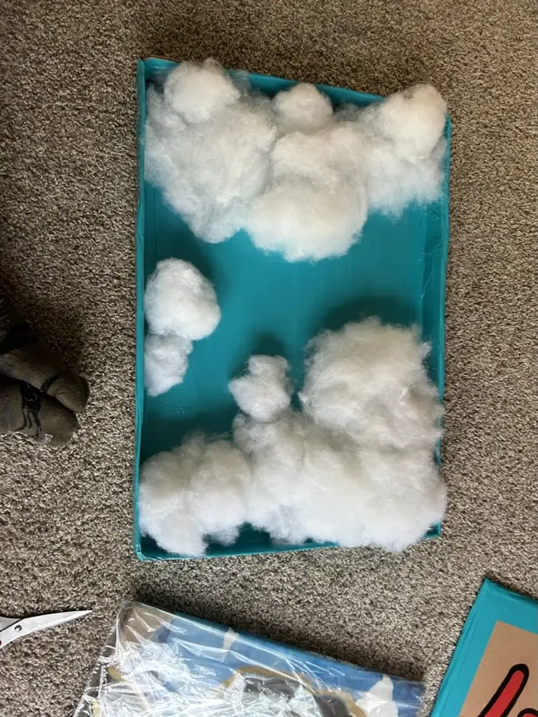 Hand-built cloud set piece in progress