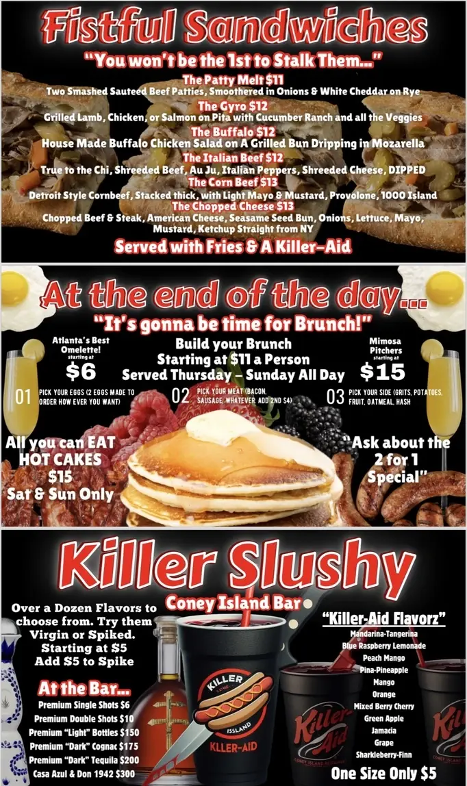 Killer Coney menu pages