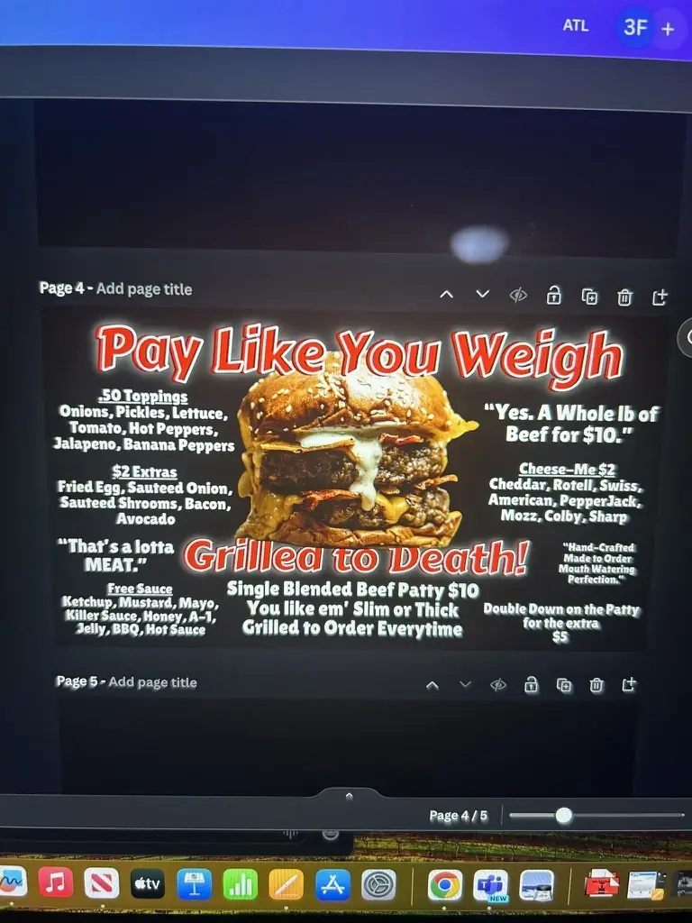 Killer Coney burger menu page